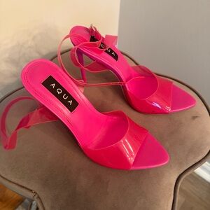 Aqua Hot Pink Patent Strappy Stiletto Sandals